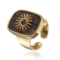 Adjustable gold flower ring with blue lapis lazuli center and tiger eye stone base - RI046-4 Dark Brown Stone Sunburst