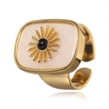 Adjustable golden ring with rectangular white marble inlay and sunflower detail - RI046-9 White Texture Sunburst