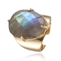 Verstellbarer vergoldeter Ring mit einem großen facettierten ovalen Labradorit-Stein - Einstellbar Offen / Labradorit-Gold