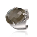 Adjustable silver ring with a large oval faceted grey labradorite stone centerpiece - Adjustable Open / Labradorite-Silver