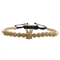 Pulsera trenzada ajustable con corona dorada y piedras de circonita incrustadas - Corona / Dorado