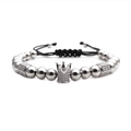 Bracciale regolabile con corona e perline d'argento e zirconi incastonati a mano - Perle di rame color platino