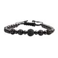 Pulsera ajustable de cuentas negras con bola de circón micro-pave y cordón trenzado - Color gunmetal