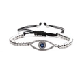 Pulsera de ojo turco de plata con circonita azul y cordón negro ajustable - Oro Blanco