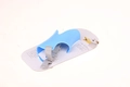 Detail of blue silicone duck beak dog muzzle in size L with adjustable nylon strap - Blue (Card Packaging)