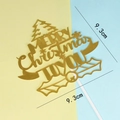 Golden Merry Christmas cake topper with festive tree and leaf patterns, size 9.3cm - Pine Gold Merry Toppers