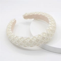 Cerchietto imbottito bianco con perle fatte a mano per un look vintage ed elegante - Stile griglia a rombi / Bianco