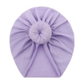 Detail of soft purple baby donut turban hat with a circular knot and ribbed texture - Purple