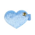 Blue velvet heart hair clip for girls with a small gold star on a ribbed duckbill clip - Blue Heart