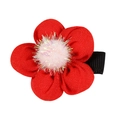 Kids red fabric flower hair clip with a sparkly glitter pompom center on black clip - Large Red Flower