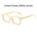 Retro wide square frame glasses in cream finish with clear lenses and thick design - Off-white Frame Clear Lens Anti Blue Light