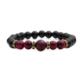 Perlenarmband mit roten Tigeraugen-Steinen, matten schwarzen Perlen und Gold-Spacer - Rosérot Tigerauge & Mattstein