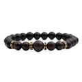 Detail of beaded bracelet with matte black beads, red stones, and gold accents - Red Tiger Eye & Matte Stone
