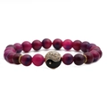 Pulsera de cuentas de ágata roja de 8mm con colgante de yin yang y piezas doradas - Rosa Rojo