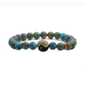 8mm natural agate bead bracelet with golden Tai Chi Yin Yang charm on white background - Blue Floral