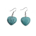Handcrafted heart-shaped turquoise stone earrings with silver hooks and black texture - Turquoise