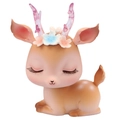 Cute Q-version sleeping reindeer cake topper with 3D flower crown and translucent antlers - Brown Shaking Head Deer B