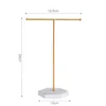 Gold T-bar jewelry stand with 26cm height and white marble base for earring display - White Marble Pattern Base T-Rack
