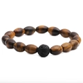 Tiger eye and black volcanic lava stone beaded bracelet for men on white background - 8*12 Tiger Eye + 10mm Lava Stone