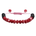Bracciale regolabile con pietre rosse sfaccettate, lava nera e cordino intrecciato rosa - Pietra Lavica e Pietra Sfaccettata Rossa
