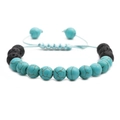 Bracelet perlé réglable pour enfants avec turquoise bleue et pierre de lave noire - Pierre Volcanique + Turquoise Bleue