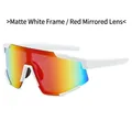 Matte white frame sports sunglasses with multi-color red mercury mirrored lens - Matte White Frame / Red Mirror Lens