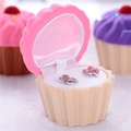 Pink cupcake jewelry gift box for earrings featuring a creative cream frosting lid - Pink Beige Ice Cream