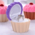 Cupcake-shaped velvet jewelry box in purple with a gemstone silver ring inside - Purple Beige Ice Cream