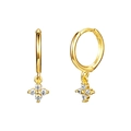 Detailed view of gold hoop earrings featuring sparkling white zircon flower pendants - White Zirconia (Gold)