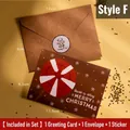 Mini Christmas greeting card with red candy pattern, kraft envelope and gingerbread sticker - Style F - Happy Christmas / Card, Envelope And Sticker