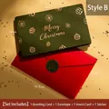Christmas greeting card set with gold foil text on green card and a red envelope - Style B (HK012)