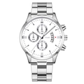 Montre homme YOLAKO avec cadran blanc à trois yeux et bracelet en acier inoxydable - Cadran Blanc Bracelet Argenté