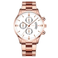 Fashion business chronograph watch for men with rose gold steel band and white dial - White Dial Rose Gold Band