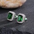 Elegant silver square earrings with emerald green zircon and micro-paved crystal halo - Rectangle / Green