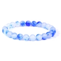 Natural sunstone beaded bracelet featuring unique blue and white marbled texture patterns - White Stone Purple Chalcedony