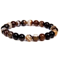 8mm natural agate bead stretch bracelet with unique earth-toned patterns and textures - Coffee Striped Agate