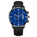 Men's chronograph watch with black leather strap and deep blue dial face - Blue Dial Black Band