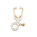 Doctor stethoscope enamel brooch with gold metal trim and white filling for medical gift - Gold White (xz1499)