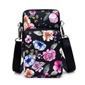Mini floral crossbody phone bag with three zippers and a detachable strap in dark print - Black Floral