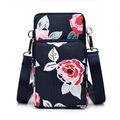 Mini crossbody phone bag with dark blue navy base and pink rose floral print - Dark Blue Peony