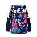 Navy blue mini crossbody phone bag with pink floral patterns and double zippers - Blue Floral