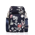 Navy floral mini crossbody phone bag with double zipper and adjustable strap - Blue Rose