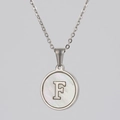 Collar de acero plateado con colgante redondo de nácar y letra F para mujer - Plata - Letra F (Con Cadena)