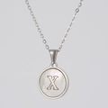 Collar de acero inoxidable plateado con colgante de nácar y la letra X grabada - Plata - Letra X (Con Cadena)