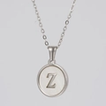 Collar de acero inoxidable plateado con colgante redondo de nácar y la letra Z - Plata - Letra Z (Con Cadena)