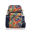 Mini crossbody phone bag with vibrant floral canvas print and adjustable blue shoulder strap - Beautiful Scenery