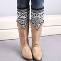 Bohemian black and white geometric knit leg warmers for autumn and winter boot styling - Black/White
