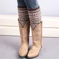 Jambières bohèmes en tricot à motifs géométriques marron et crème avec bottes - Café Foncé/Beige