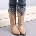 Bottes western kaki avec broderies et jambières en tricot de style bohémien - Bleu Marine/Gris Clair