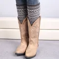 Grey and dark brown geometric jacquard knitted leg warmers styled with western boots - Dark Gray/Light Gray